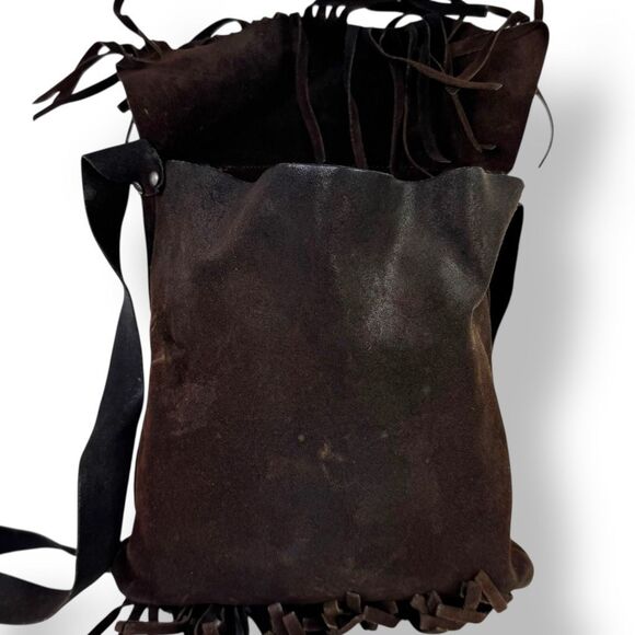 Bohemian Fringe Western Cowgirl Handmade Boho Brown Suede Leather Crossbody Bag - Picture 10 of 12